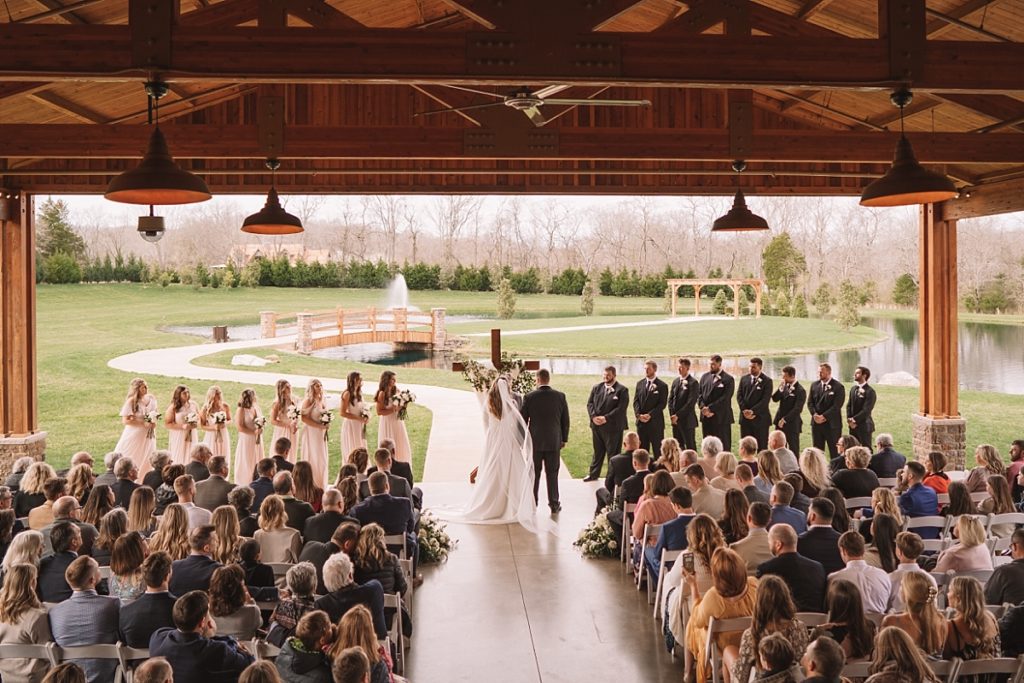 Ceremony under the pavilion at The Barn at Sycamore Farms