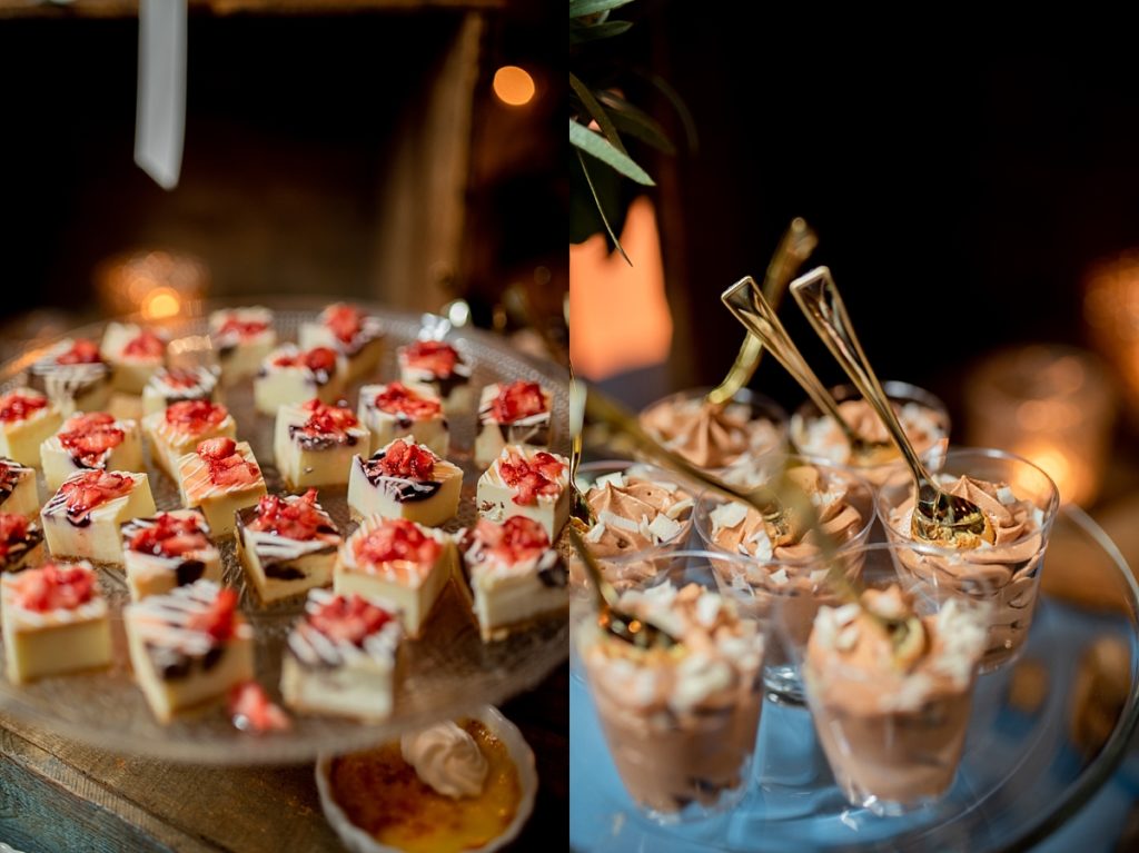 Detail photos of desserts for wedding reception including a chocolate mousse by A Catered Affair in Lebanon, TN