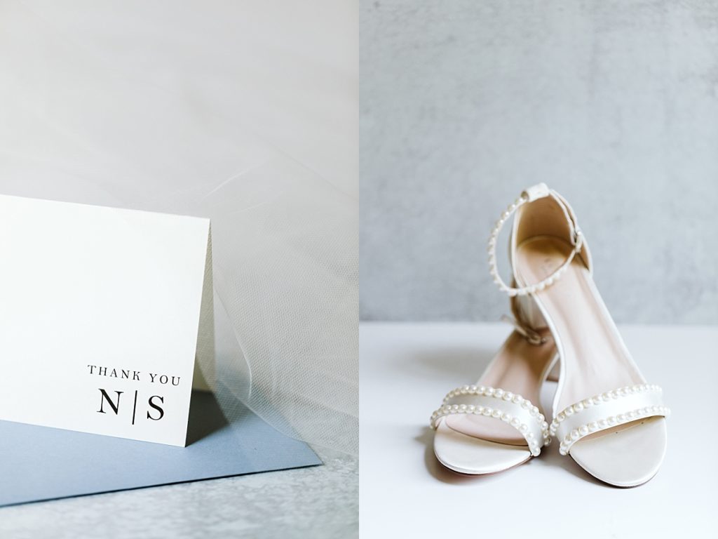 Thank you notes and pearl bridal heels